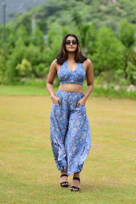 Women’s New Silk Co-ord Set – Elephant Trouser with Choli Top