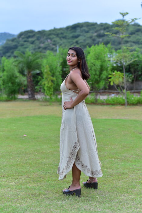 Women’s Hemp Cotton Block Print Maxi Dress – Adjustable Straps